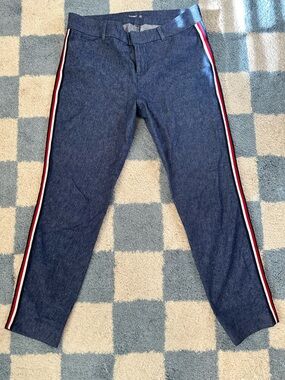 Old Navy Pixie Ankle Pants Denim Red & White Side Stripes Funky Sporty Women 10